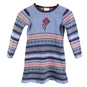 Hanna Andersson Highland Fair Isle Blue Heavy Knit Sweater Dress 120-6/7 READ
